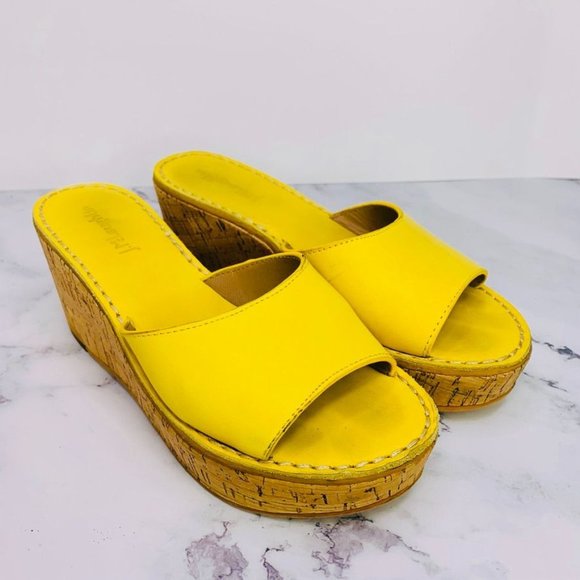 J. McLaughlin Shoes J Mclaughlin Wedge Sandals Womens 65 Yellow Leather Cork Mules Poshmark
